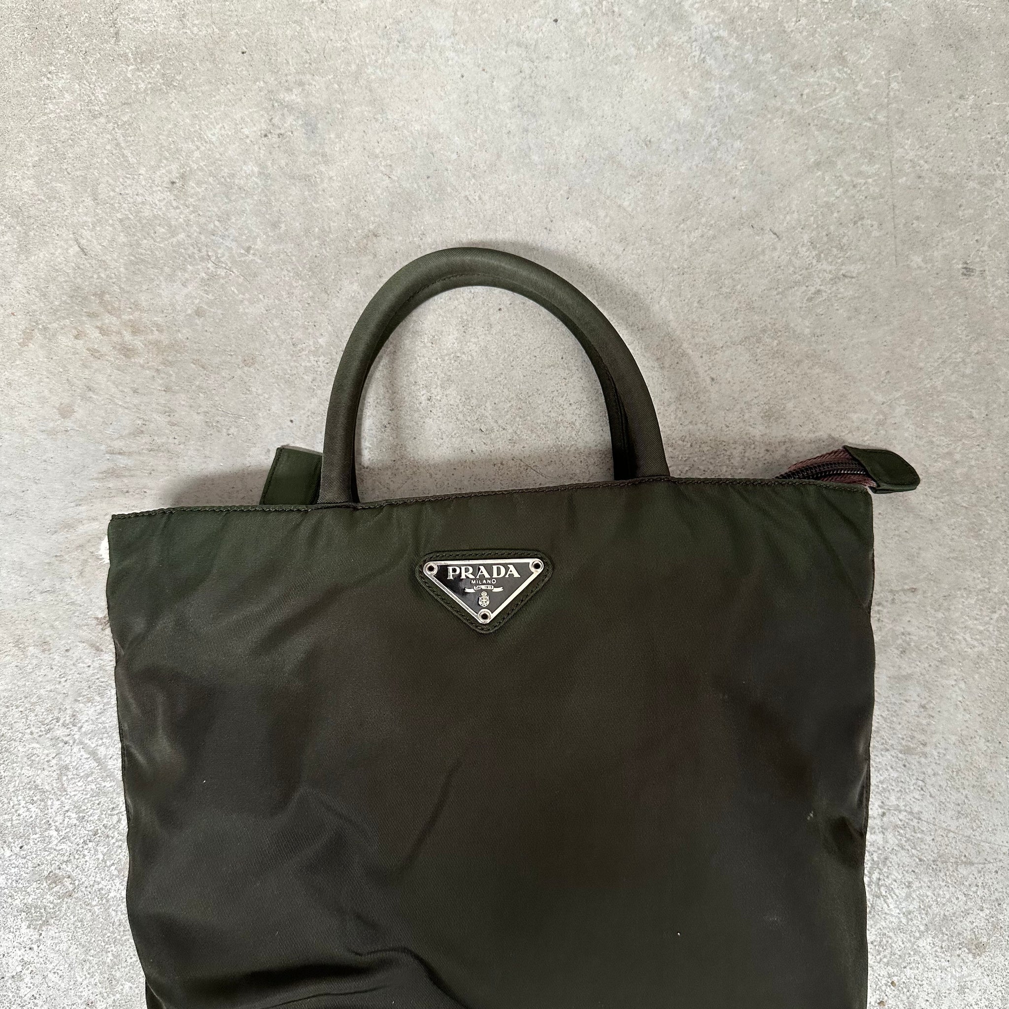 Prada Short Handle Tote Bag Nylon Khaki Green