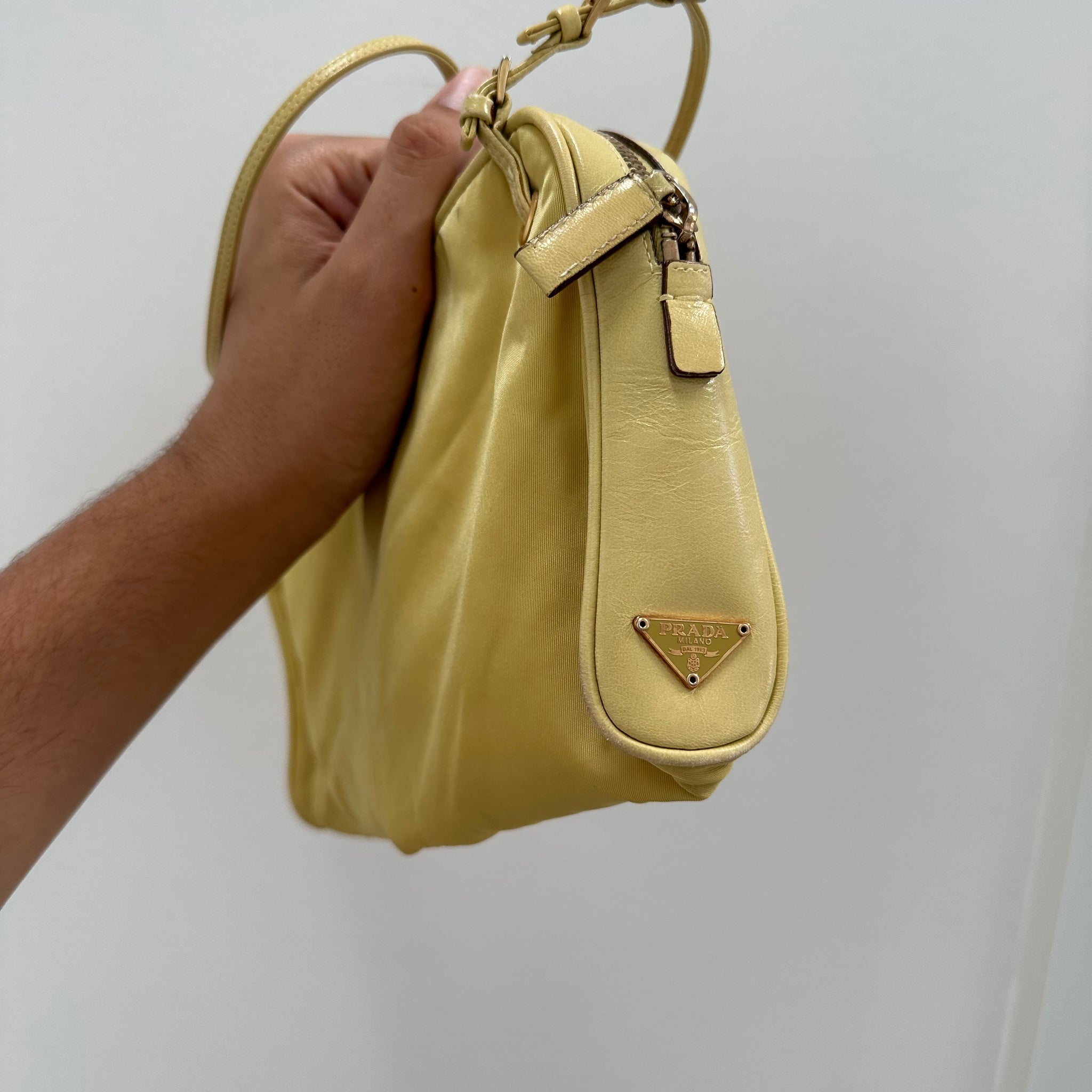 Prada Leather Strap Bag Nylon Yellow