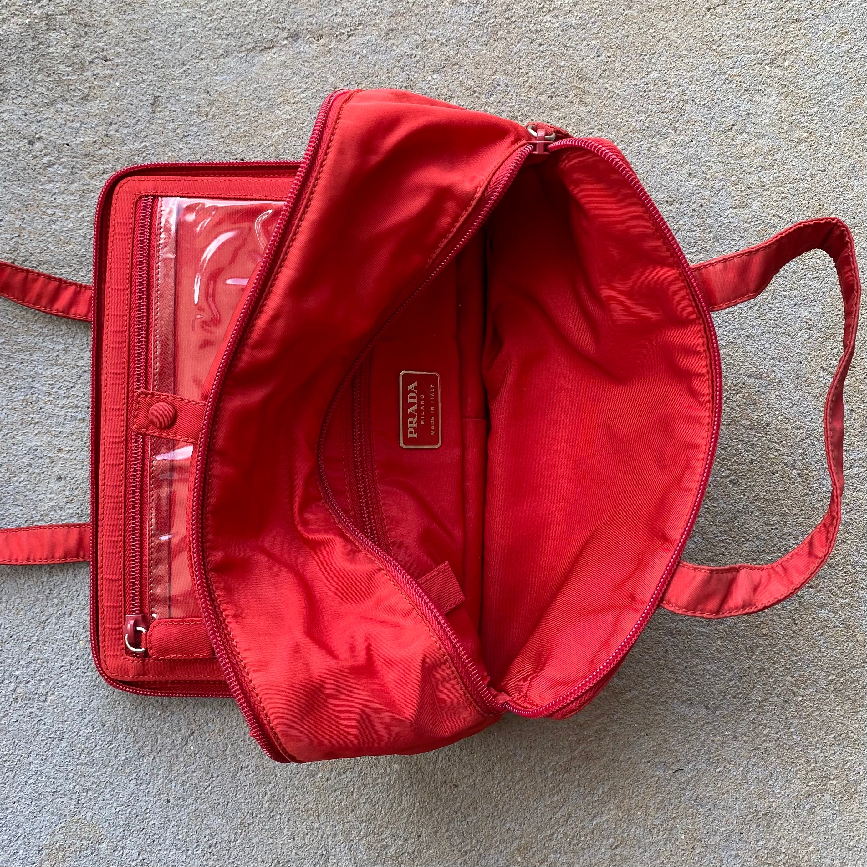 Vintage Prada Nylon Red Multi Compartment Carry / Cosmetic Bag (1997)