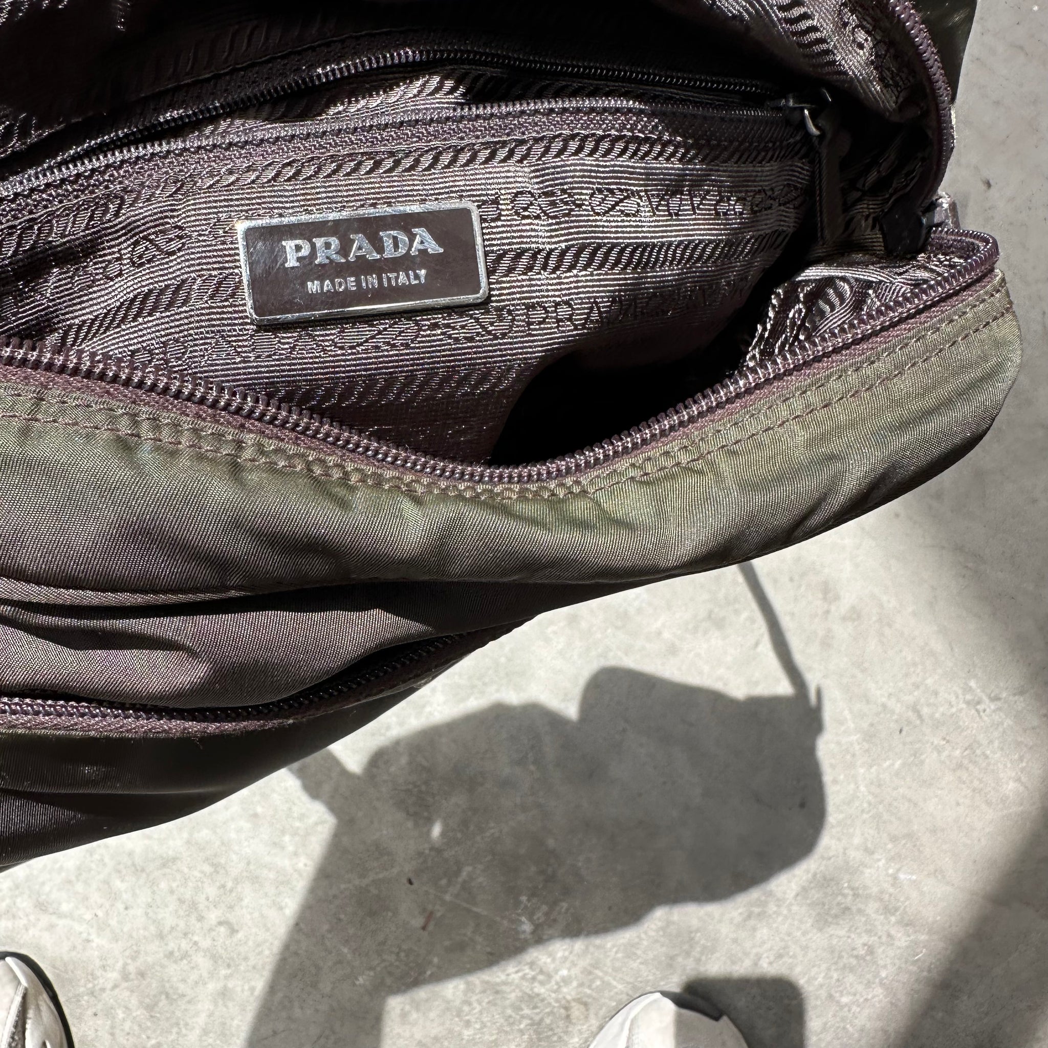 Prada Long Strap Messenger Bag Nylon Brown