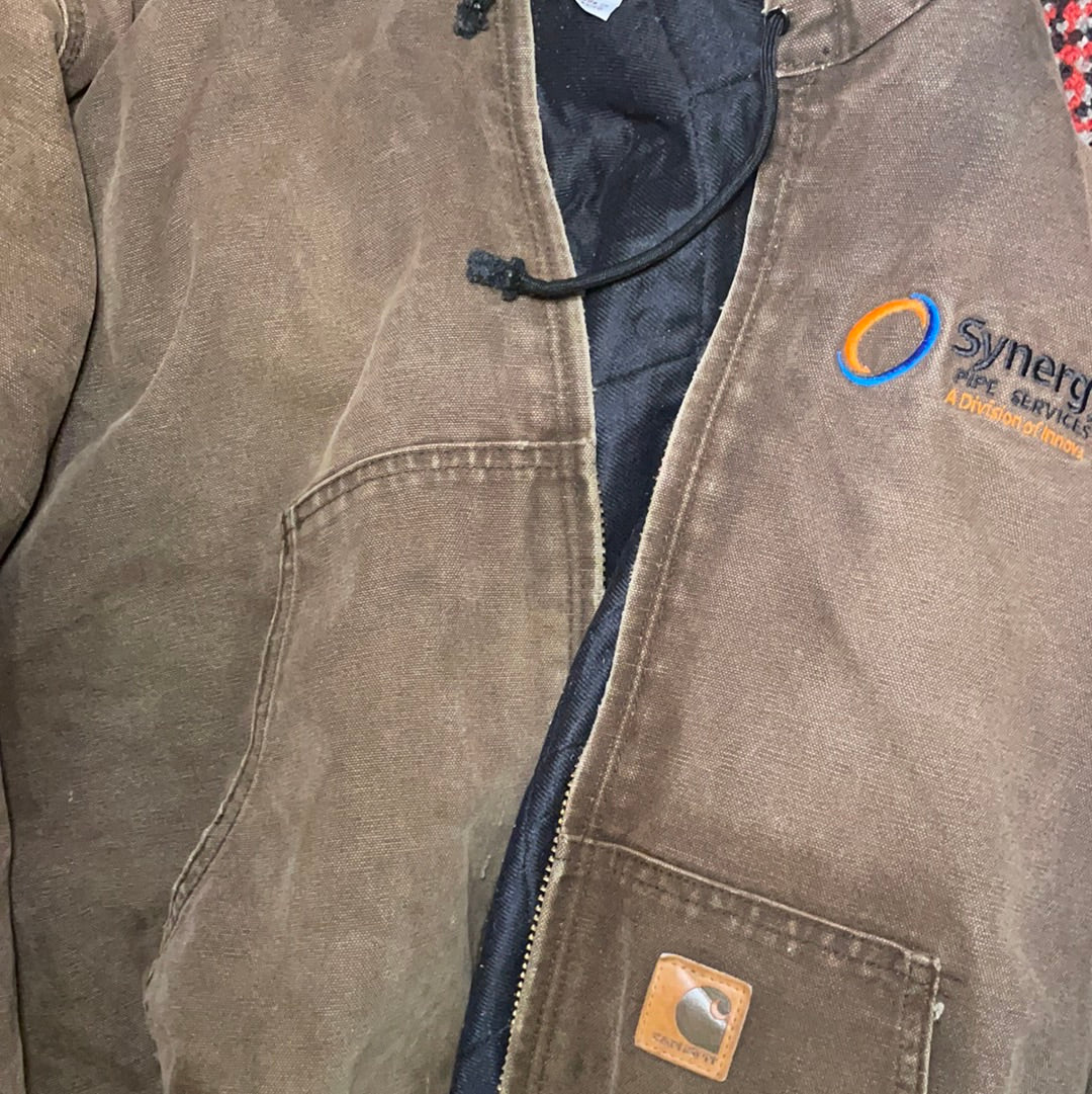 Vintage Carhartt Quilted Chocolate Brown Thick Hooded Jacket (Size L)