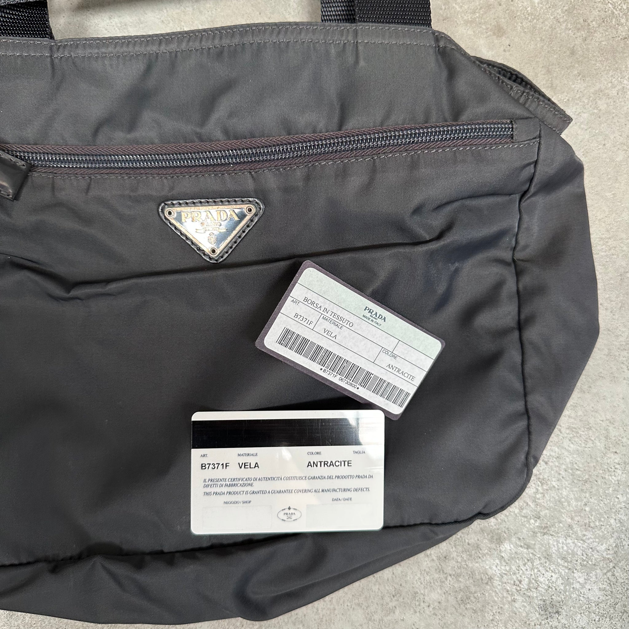 Prada Thick Strap Tote Bag Nylon Grey