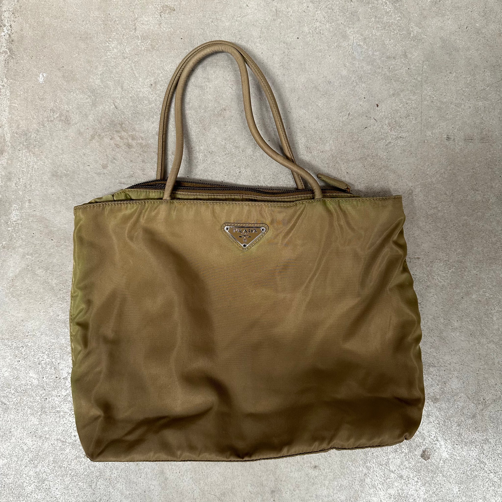 Prada Medium Strap Tote Bag Nylon Khaki