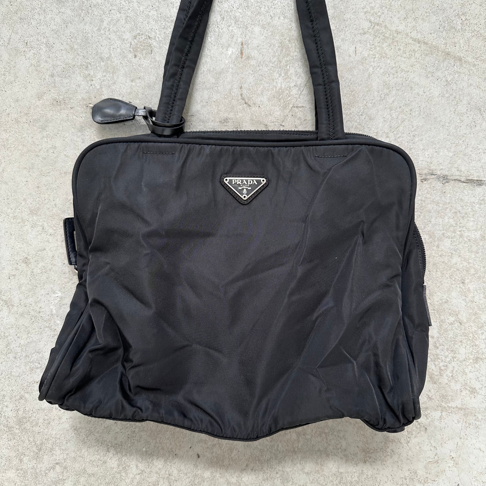 Prada Zip Around Hand Bag Nylon Black