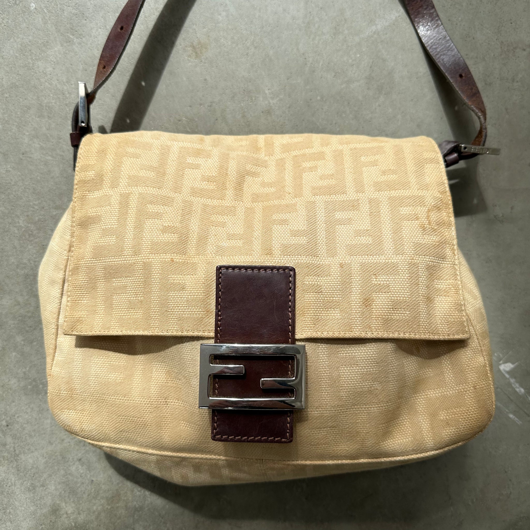 Fendi Mama Baguette Bag Canvas Beige