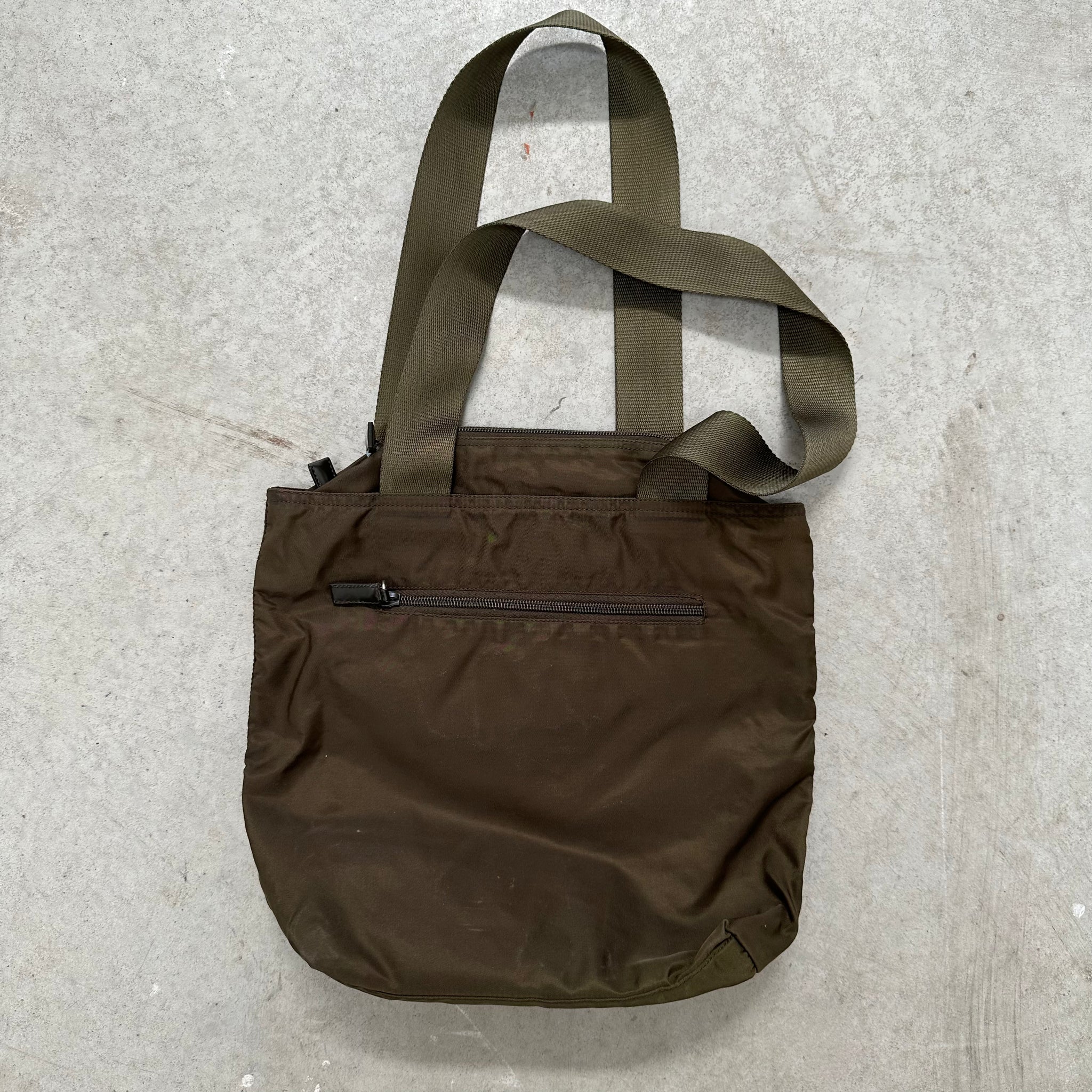 Prada Thick Strap Small Tote Bag Nylon Khaki