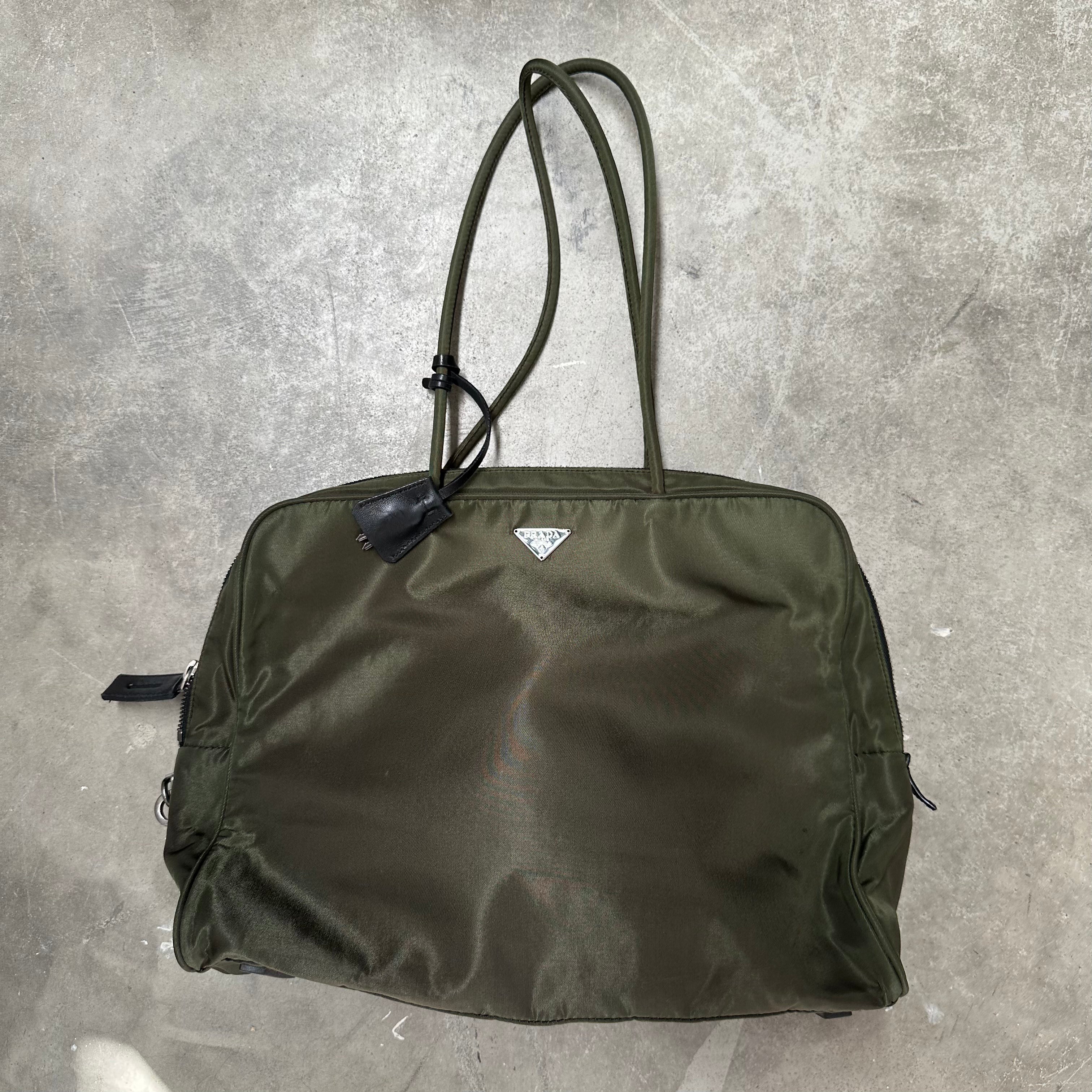 Prada Zip Around Bag Olive Green Nylon Curated by Charbel